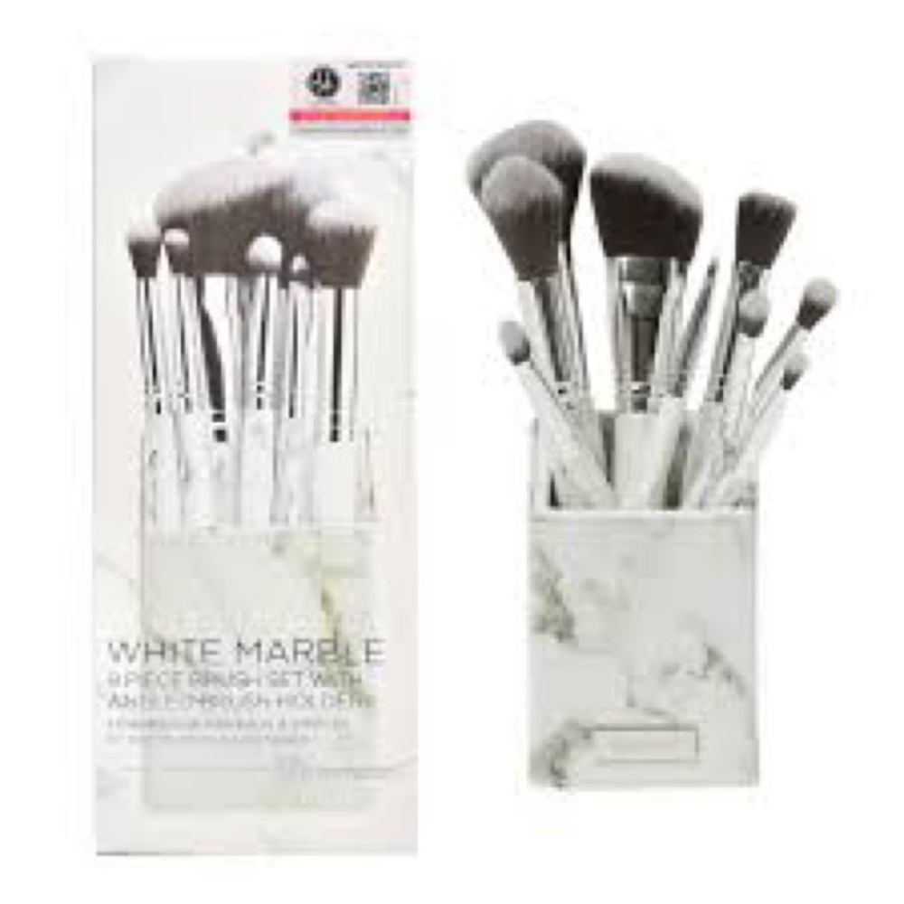 BH White Marble Makeup Brush Set with Angled Brush Holder